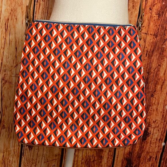 SALE!! Adrienne Vittadini crossbody bag geometric leather trim red white blue - Picture 7 of 10